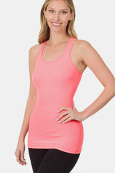 Zenana Women's Stretchy Ribbed Knit Racerback Tank Top - Versatile Everyday Essential